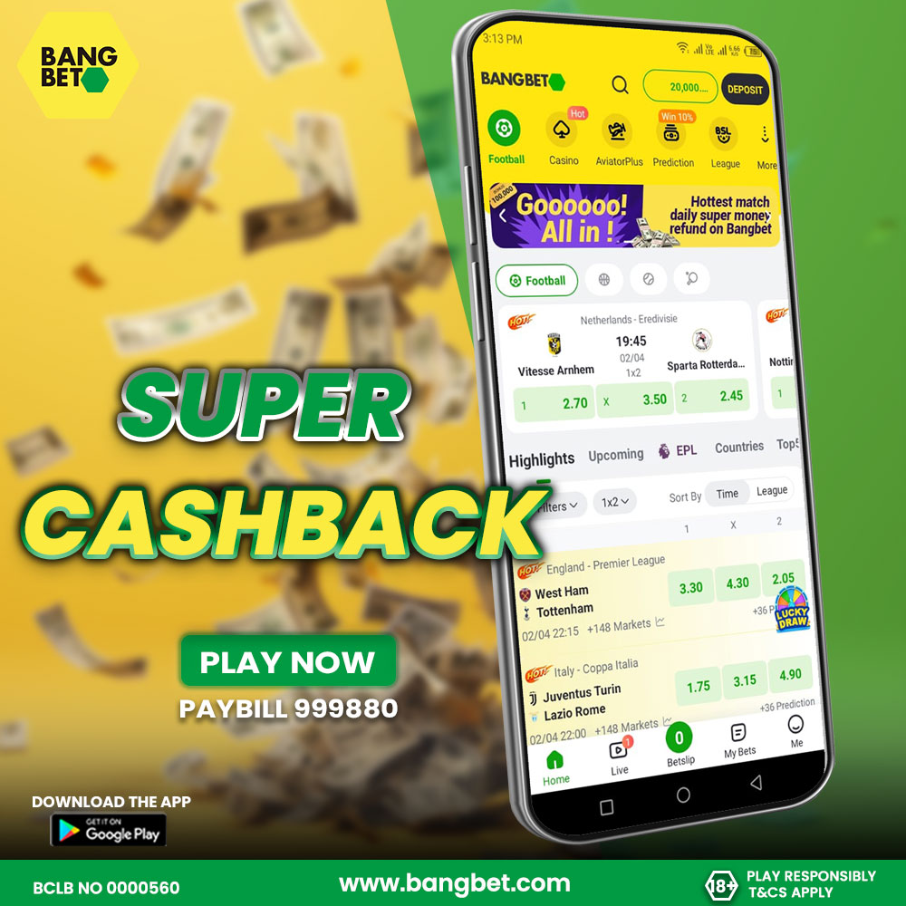 Bet bila wasiwasi. Uku Bangbet ukilose 2K within a single week unapqta refund pap! Join Leo via BangBet.com ukitumia MUM254 kama referral code