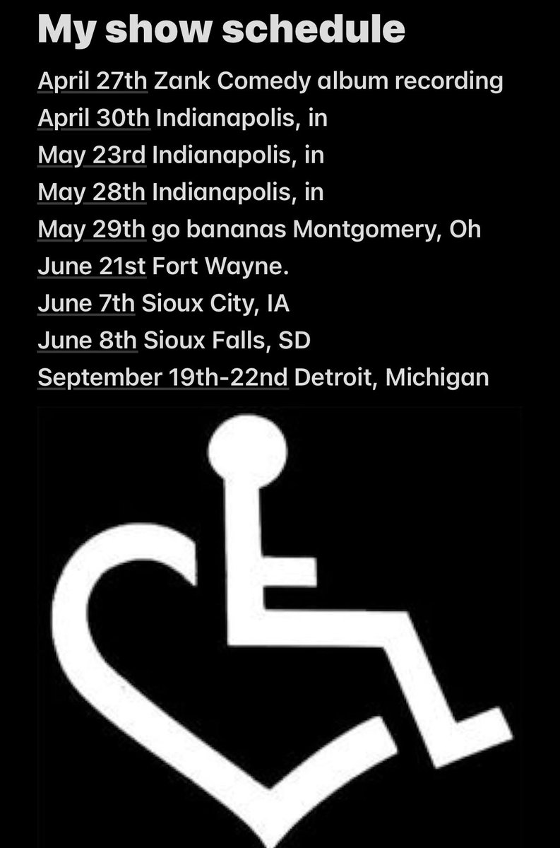 Added a few more dates!! May is stacking up!! I'm so stoked and blessed to be able to travel and help bring the laughs all over the mid west and beyond. Enjoying the process and passing my dues. Love yall!!! See ya soon!! #thesitcom  #comedian  #Disabled #standupcomedy