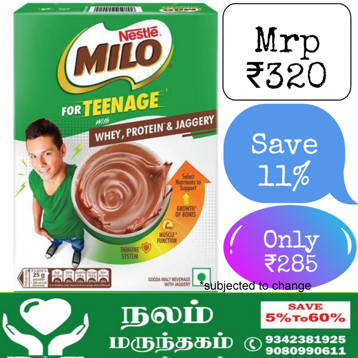 Milo Teenage 400gm

#patternmedicines #genericmedicalstore #DiscountedMedicines #pharmacy #BrandedMedicines #veterinarymedicine #GenericMedicines  #surgical  #cosmetics        #nestle   #nutritionalproducts  #milo