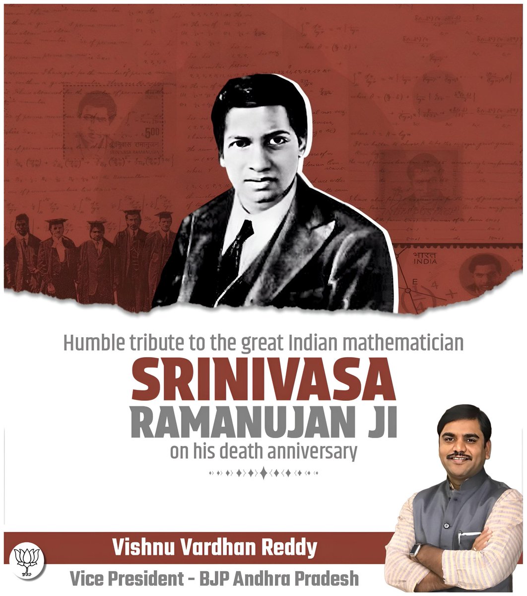 Remembering great mathematician Srinivasa Ramanujan ji on his death anniversary. His remarkable mathematical insights continue to inspire awe and admiration. His legacy reminds us of the boundless power of human intellect and determination.