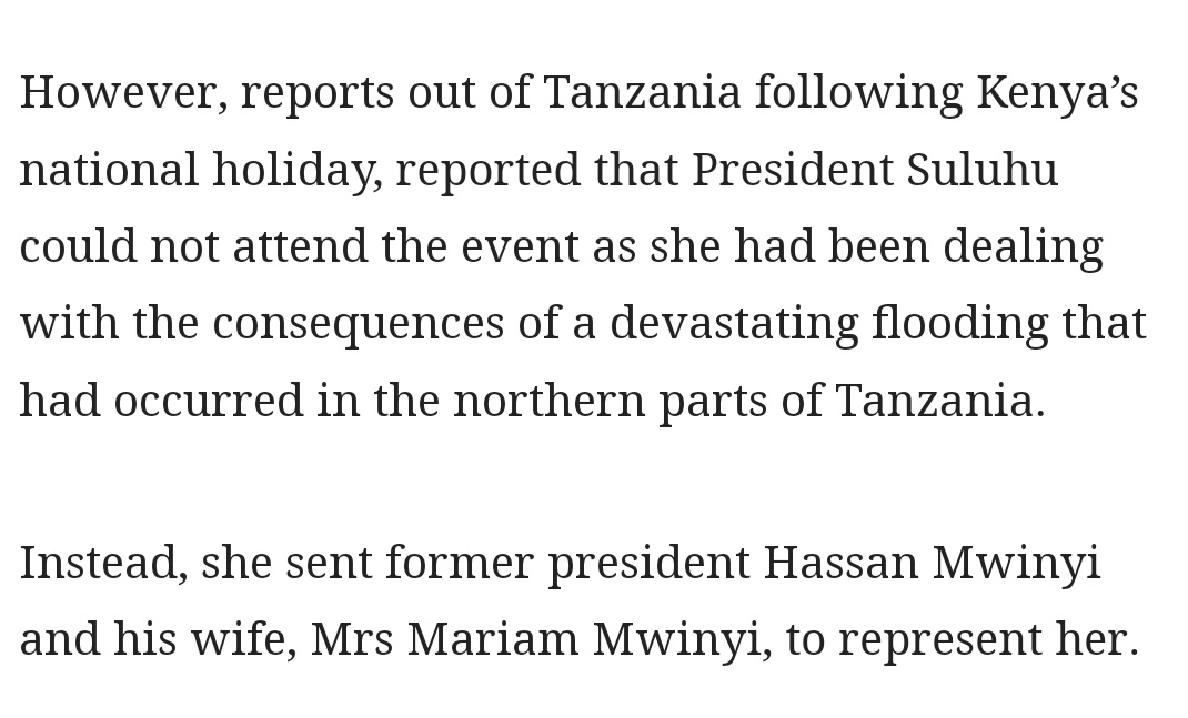 Suluhu snubbed our national day celebrations because she was dealing with floods in TZ. Ruto, in the midst of our own floods, would rather we all drown than let even one free foreign trip pass.