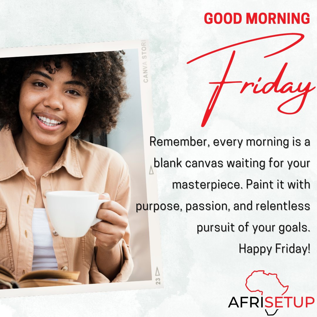 Remember, every morning is a blank canvas waiting for your masterpiece. Good morning Fam😊

#FridayFeeling #WeekendVibes #FriYay #TGIF #CheersToTheWeekend #HappyFriday #FridayMood #FriNally #FridayFun #WeekendIsHere