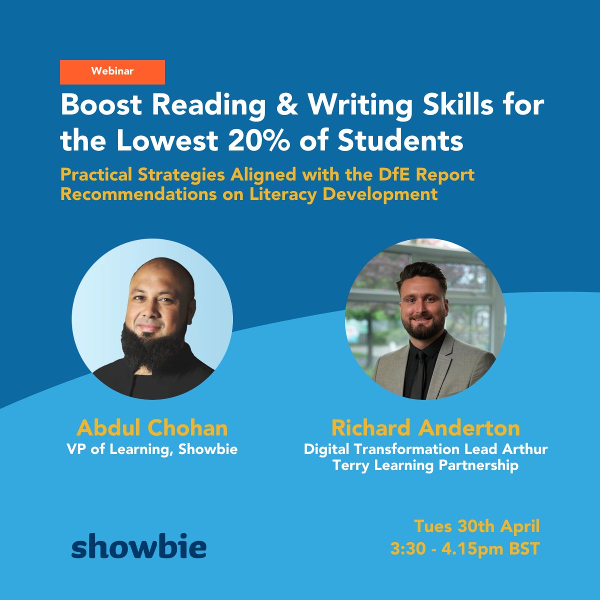 Showbie's tweet image. 📚Want to implement the new DfE English Subject Report recommendations in your organisation? Join our 🆓 webinar &amp;amp; unlock actionable steps for boosting literacy for ALL students, esp the lowest 20%  Register here: ow.ly/k9lg50RmXFb @appleEDU
#Literacy #Education #iPadEd