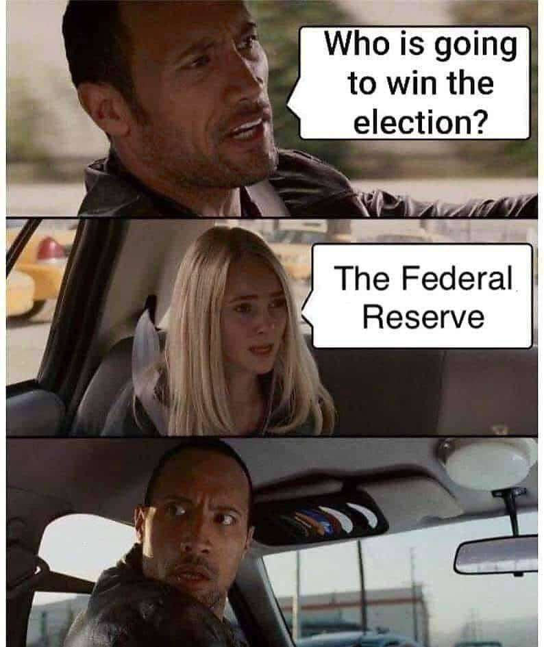 #Elections are #selections. There is no such thing as a #Democratic #vote if the whole system is utterly #corrupt. The #FederalReserve and other #CentralBanks control the means of producing #fiat out of thin air, they use that power to buy off #GovtCorp.

#fyp #meme #itstrue