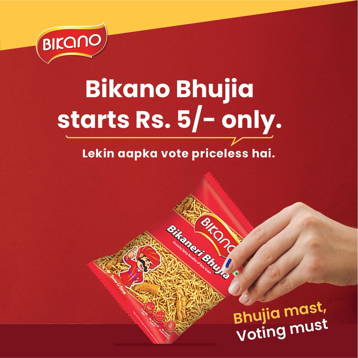 Bhujia khaana ya na khaana, vote zaroor dal ke aana. Ok? Ok. #elections #loksabhaelection2024 #vote #makesuretovote #phase2 #snacks #namkeen #aloobhujia #bikano #BarsonSeBikano