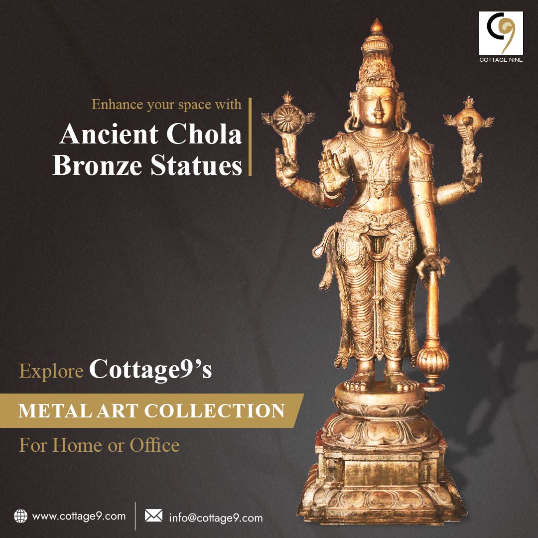 Bring history and culture into your home with an ancient Chola bronze statue from Cottage9. Shop our collection today and explore the unique beauty of metal art! 
#Cottage9 #MetalArt #HomeDecor #OfficeDecor cottage9.com