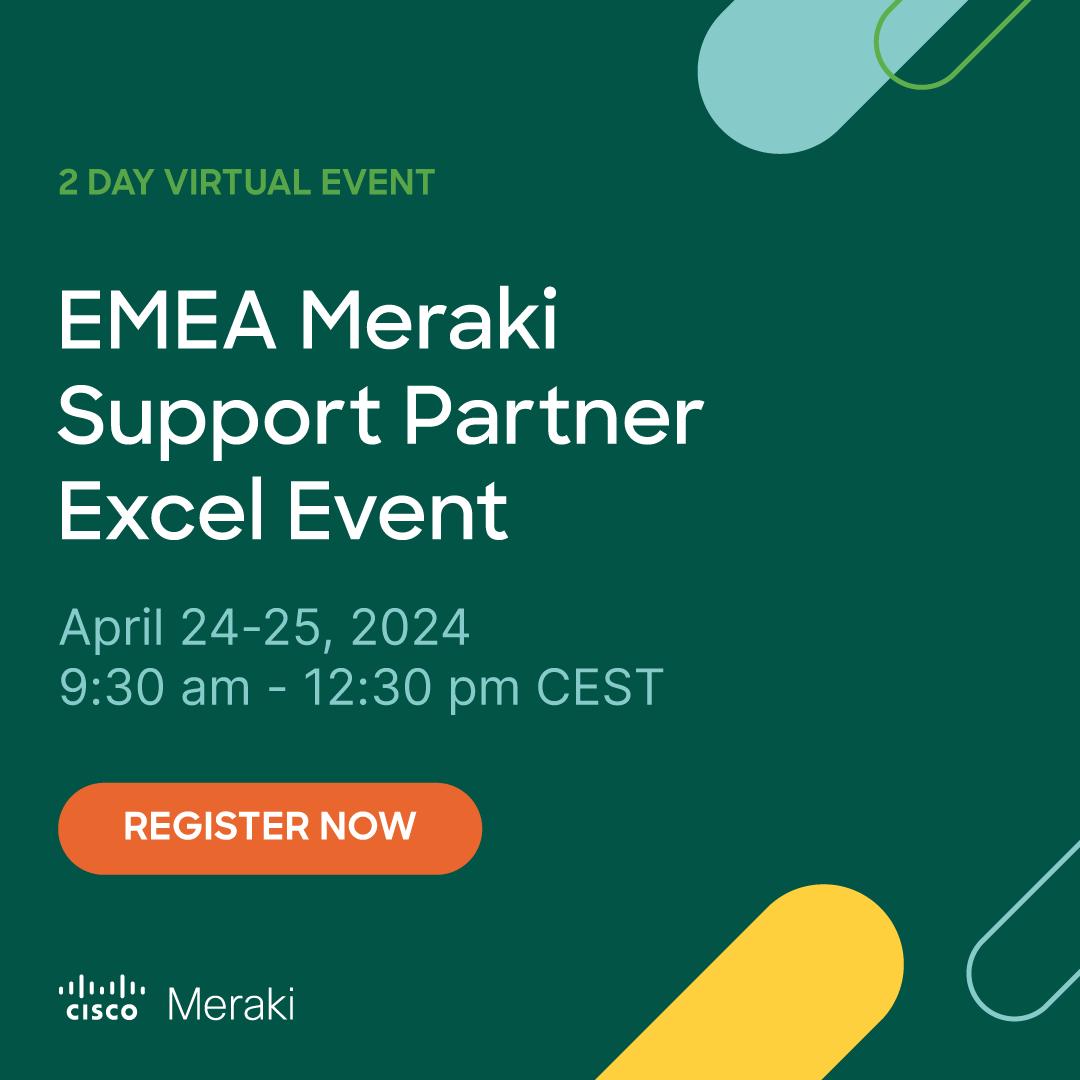 Attention #CiscoPartners! Don't miss the ultimate @meraki mastery event! 🌐✨

Gear up for an immersive 2-day virtual deep dive packed with pro-tips on managing & troubleshooting Meraki networks 🛠️💡

Register: cs.co/6019bvLJW