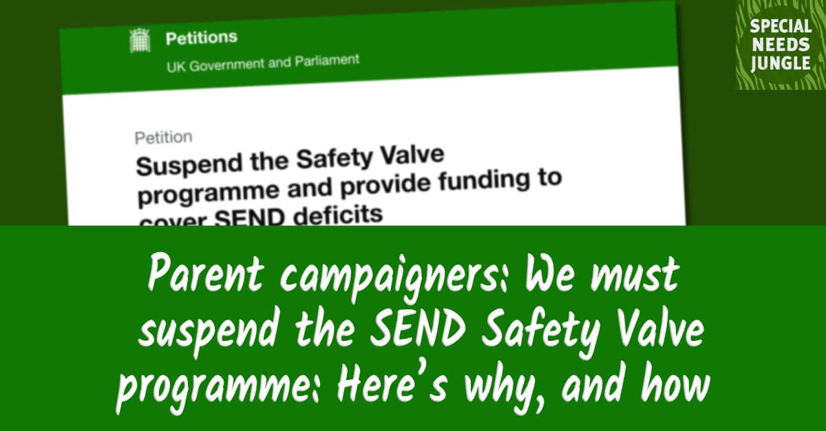 NEW POST: Parent campaigners: We need to suspend the SEND Safety Valve programme: @cutscenesuk explains why, and how you can sign to help. specialneedsjungle.com/stop-safety-va…