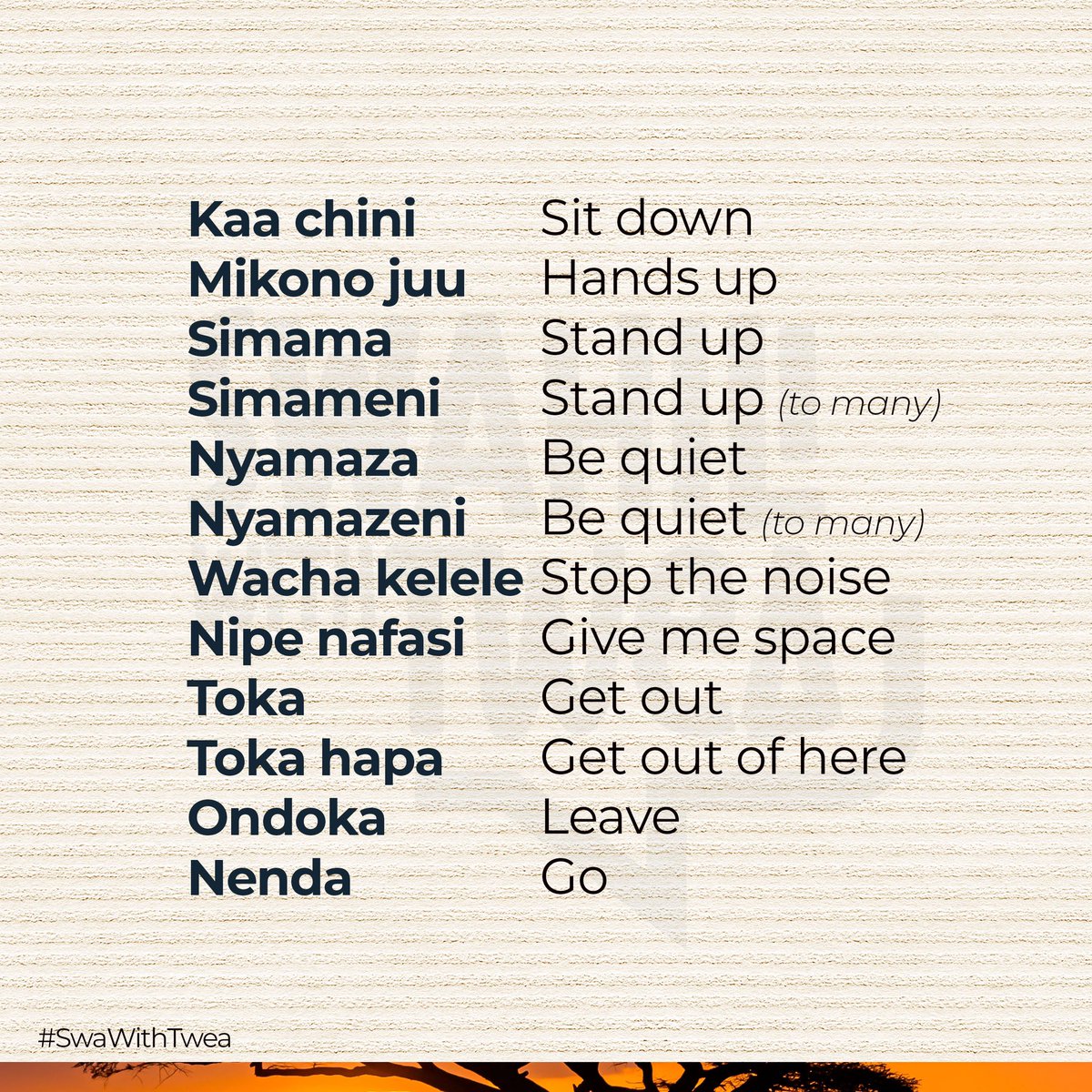 Hamjambo 
More #Swahili phrases for daily use & their meaning based translation 
#SwaWithTwea