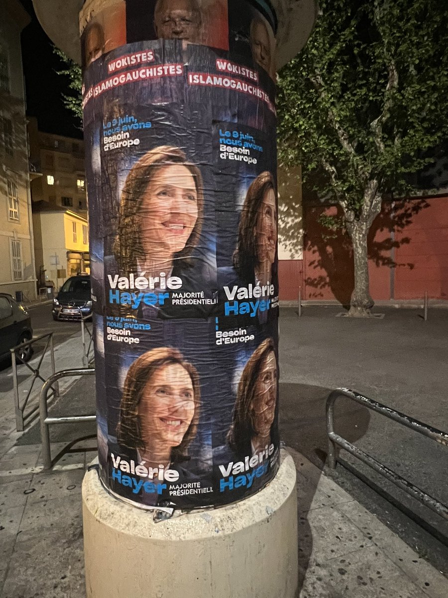 Séance collage à #Nice06 , Parce que nous avons @BesoindEurope . Pour une #Europe Puissante , Prospère,Humaine, un seul vote @ValerieHayer . @MagaliAltounian @06_Renaissance_ @JeunesMacron06