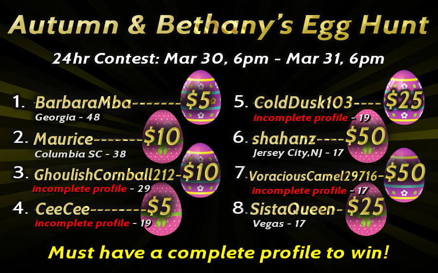 Autumn &amp; Bethany’s Egg Hunt Winners (03.30.2024)

instagram.com/p/C6LswC8Sjct/…