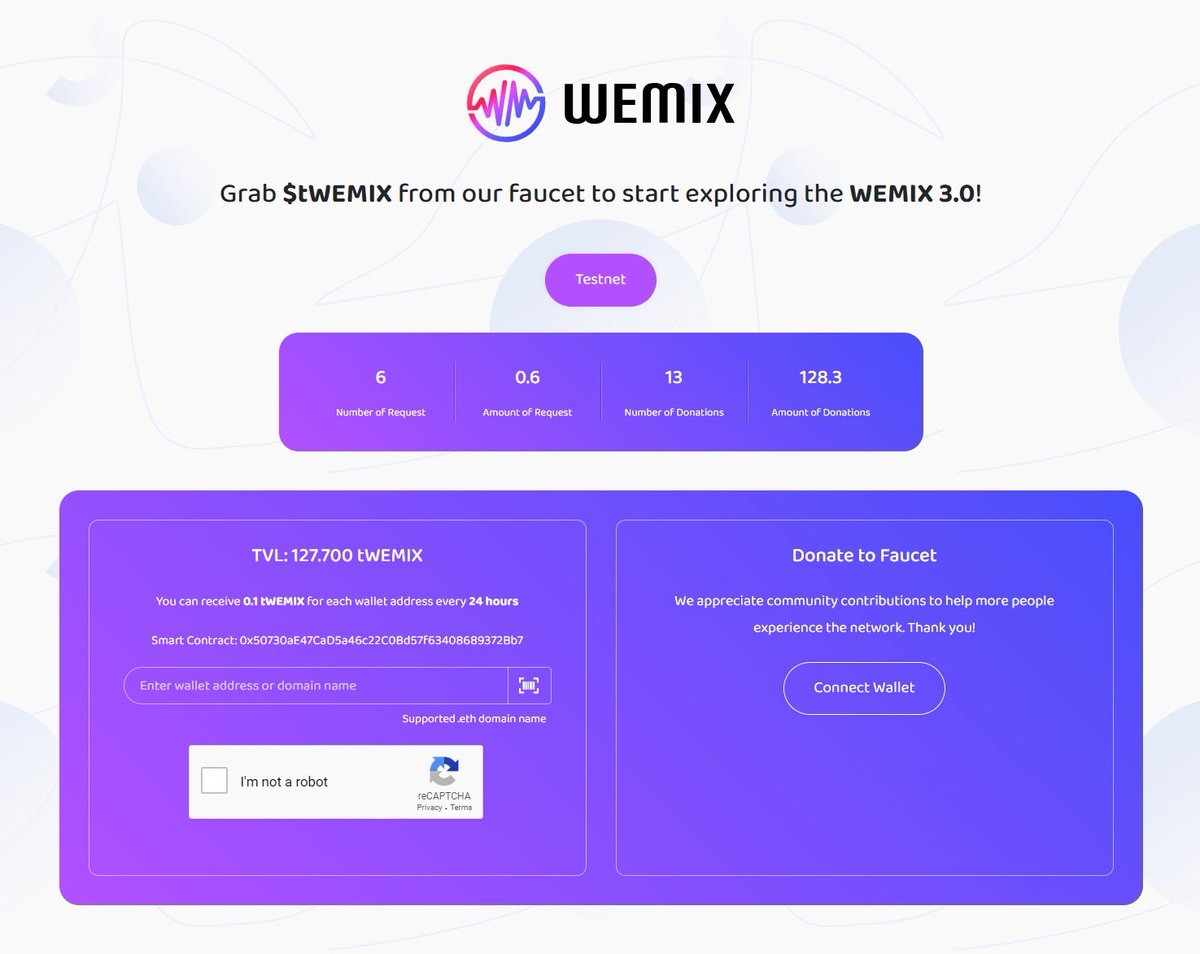 🌟 Dive into excitement! The #Web3 Faucet Tool has landed on <a href="/WemixNetwork/">WEMIX</a>

🚀 Snag your $WEMIX and explore the perks of the #WemixNetwork #Testnet at chains.tools/faucet/wemix

🌕 Don't miss your chance to uncover the marvels of #WemixNetwork! 

#Web3Faucet #Wemix