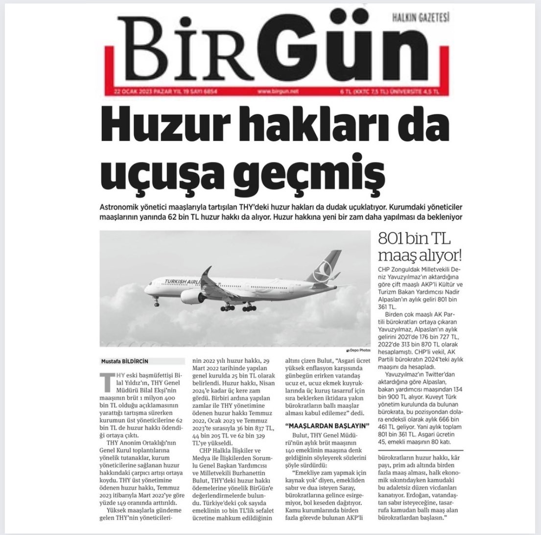 Ülkede sadece Saray’ın bürokratları huzurlu. THY Genel Müdürü’nün aylık brüt maaşı 140 emeklinin maaşına denk!