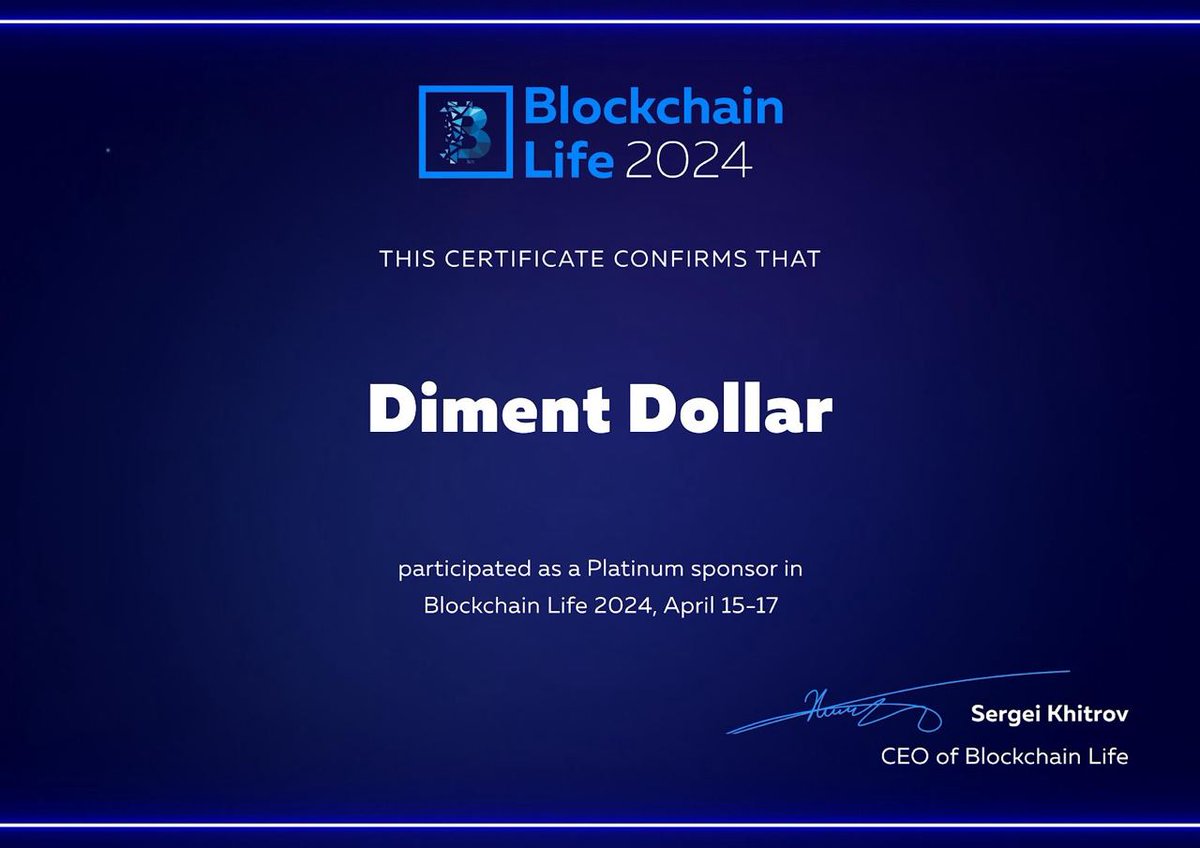 #DimentDollar shines bright as a Platinum Sponsor at #BlockchainLife2024! 

Shaping the future of Web3 & Cryptocurrencies with the industry leaders in Dubai.

It was a huge week for innovation at @BlLife_Forum.

#Diment $DD #Web3