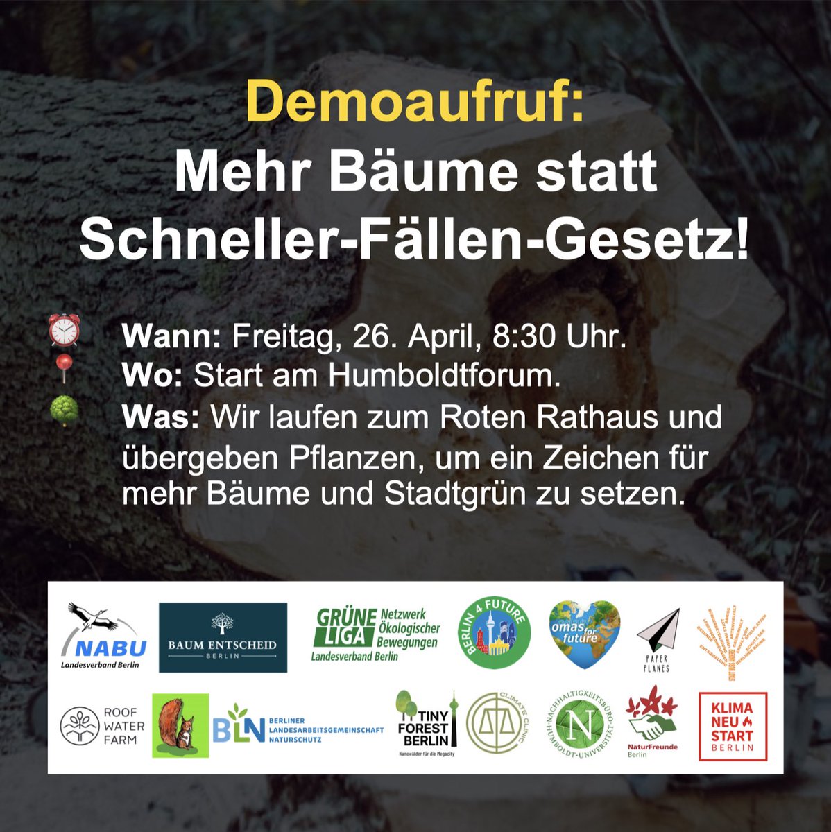 Für Schnell-Entschlossene: Heute Morgen Frühstücksdemo gegen das #SchnellerFällenGesetz alias #SchnellerBauenGesetz.