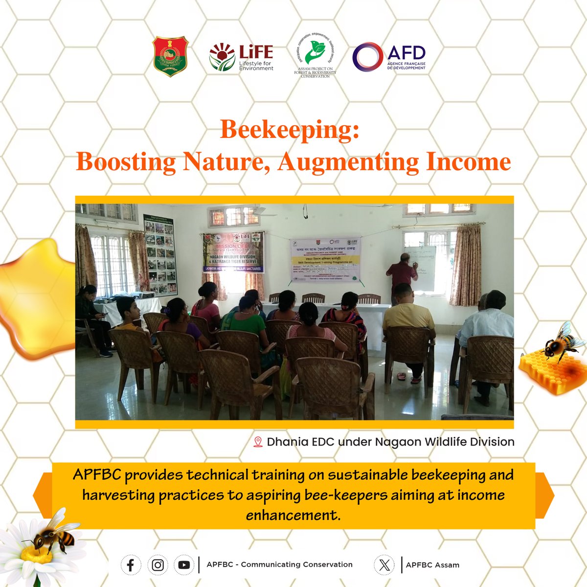 APFBC promotes eco-friendly beekeeping, distributing apiary boxes to support pollinators and uplift communities. Join us in cultivating a greener world together.

#sustainablebeekeeping
#SkillTraining
#CommunityEmpowerment
#communityengagement

@mkyadava