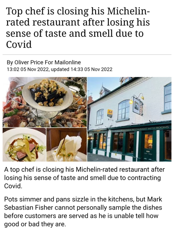 Impaired sense of smell is still common 1 year after #COVID19 nearly in one-third of individuals. This article reminded me of the Michelin-starred chef who had to close his business after losing his sense of smell and taste...