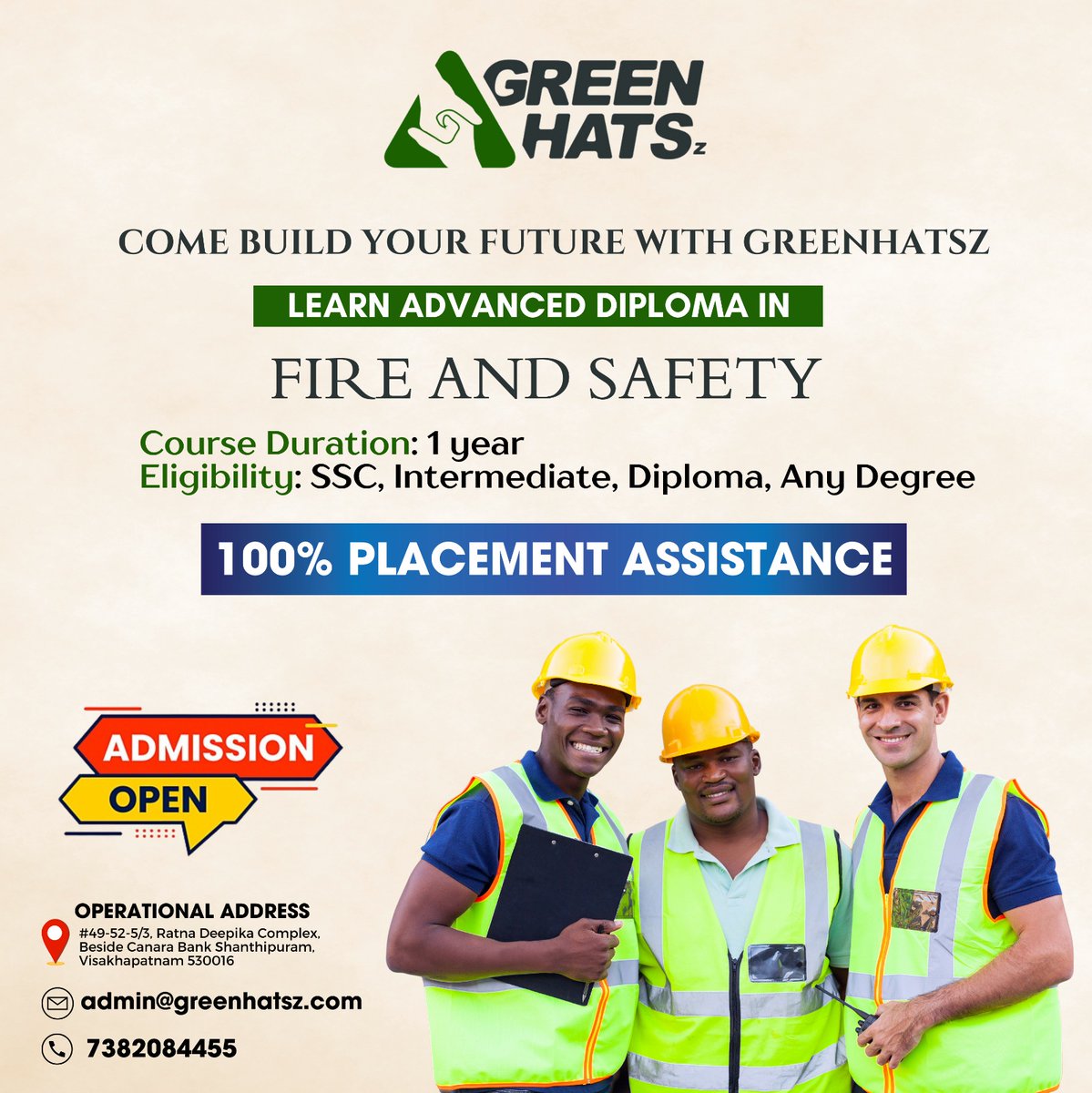 Unlock your future potential with GreenHatsz! Join us to pursue an Advanced Diploma in Fire and Safety, empowering yourself with essential skills for a safer world.
#Greenhatsz #FireSafetyDiploma #SafetyTraining #FirePrevention #EmergencyResponse #RiskAssessment