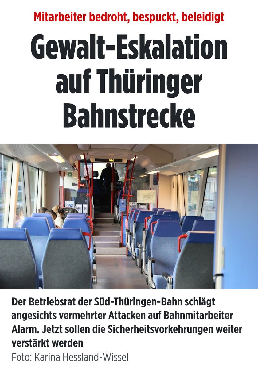 Wird höchste Eisenbahn, dass die #AfD @AfD_Thueringen  🇩🇪💙 in #Thüringen regiert. Dann ist Schluss mit lustig. #ThüringerBahn #InnereSicherheit  #RemigrationJETZT

👇

m.bild.de/regional/thuer…
