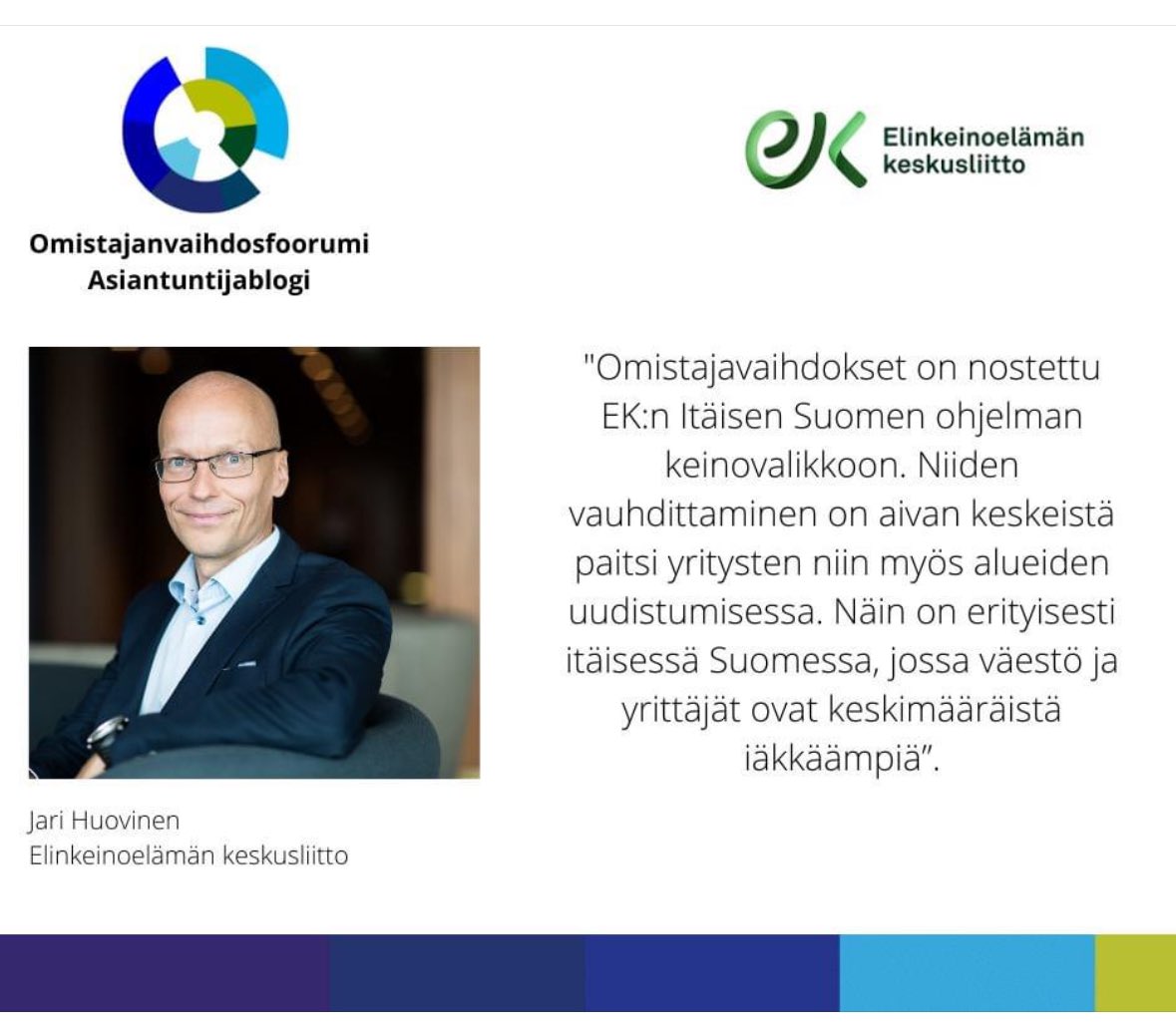 @Elinkeinoelama johtava asiantuntija ja Omistajanvaihdosfoorumin puheenjohtaja @PKjari kirjoittaa omistajanvaihdosten edistämisen tärkeydestä etenkin Itäisessä Suomessa. ov-foorumi.fi/omistajanvaihd…