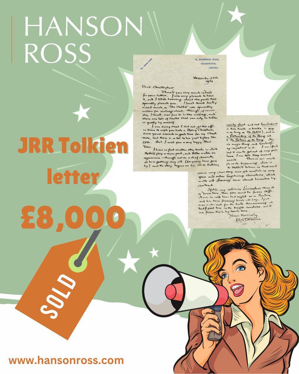 Our Pop Culture auction on Friday 8th April really did throw up some wonderful items 🤩….. Including a letter which JRR Tolkien wrote to an eight-year-old reader more than 60 years ago! #popcture #auction #JRRTolkien #thehobbit #thelordoftherings