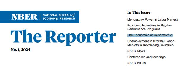 The three eras of #ArtificialIntelligence, a growing body of economic studies, and the huge potential of #GenerativeAI in reshaping the field of economics. Read this issue of the #NBER reporter. nber.org/reporter/2024n…