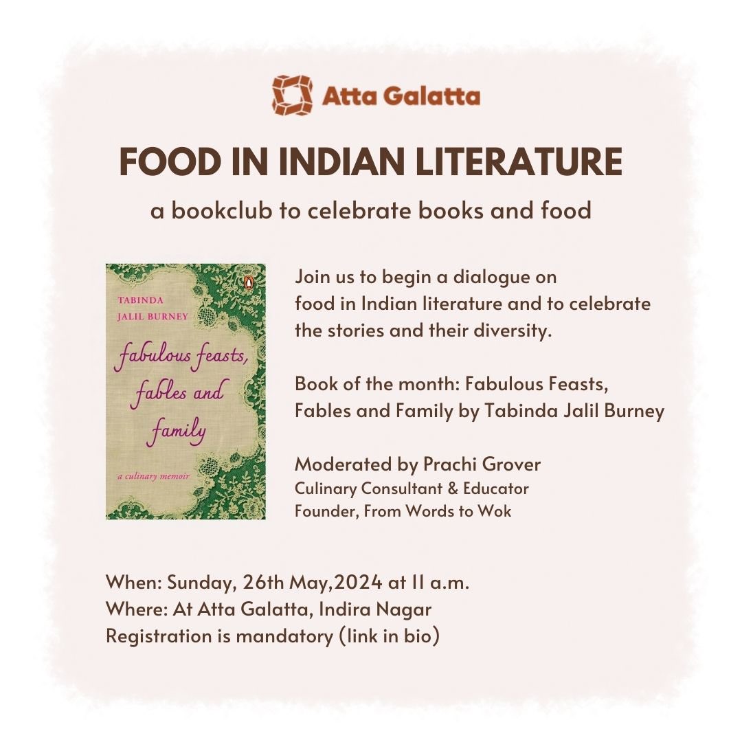Ever wondered how literature intertwine with the aromas of Indian cuisine? Join Prachi Grover’s ‘Food in Indian Literature’ Book Club on May 26th at 11 AM! Explore the delicious narratives of ‘Fabulous Feasts, Fables, and Family’ by Tabinda Jalil Burney. forms.gle/ggzK3q3A9QGb18…
