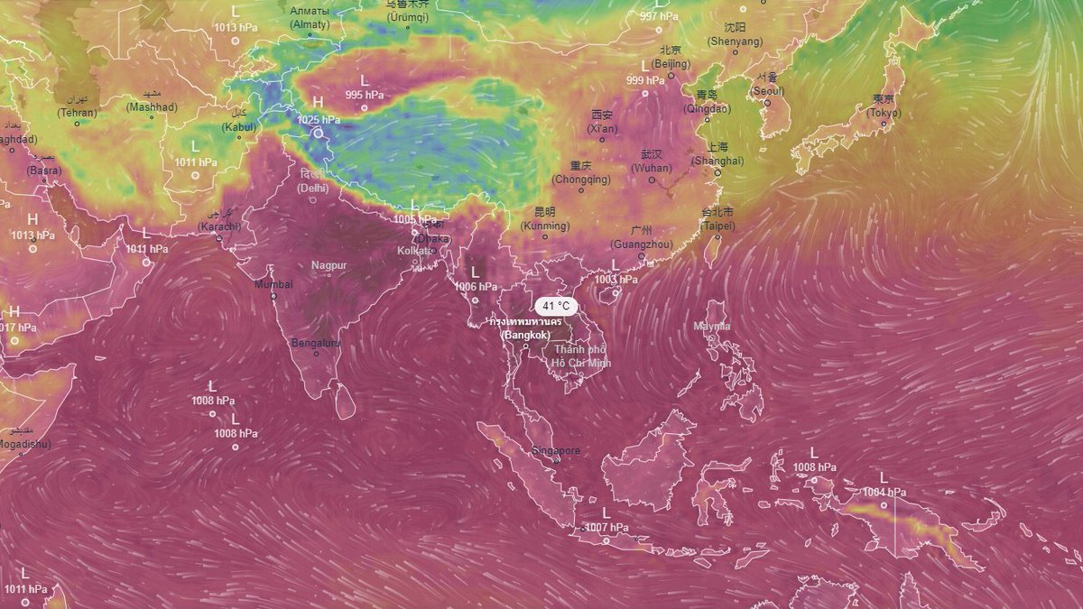 ไทย-กัมพูชา จุดที่ร้อนที่สุด ดูจากแผนที่จำลองสภาพความร้อนเรียลไทม์ คลื่นความร้อนปกคลุมภูมิภาคเอเชียใต้ และ เอเชียตะวันออกเฉียงใต้ โดยเฉพาะ ประเทศไทย กับกัมพูชา อุณหภูมิหลายจุดพุ่งไปถึง 41 องศา ร้อนกว่าอินเดีย บังกลาเทศไปแล้วในเวลานี้