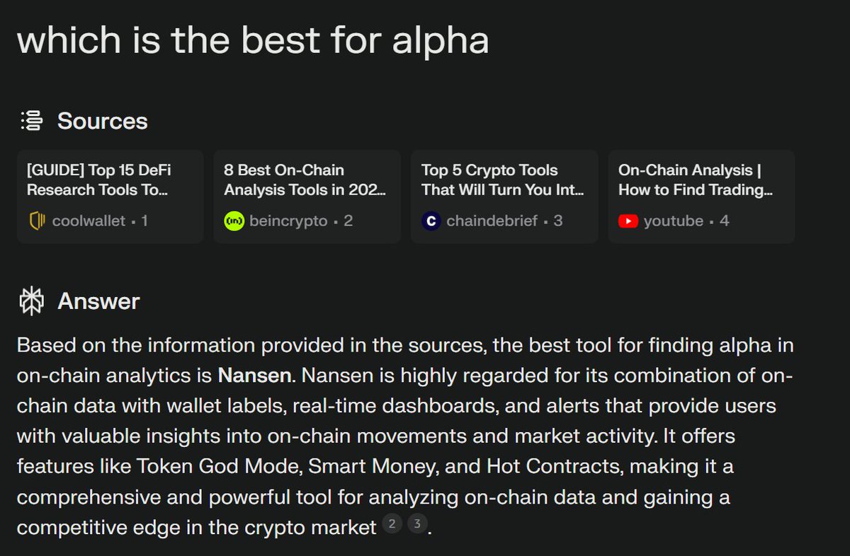 Shoutout to @perplexity_ai for knowing which onchain analytics tool is best to generate alpha.