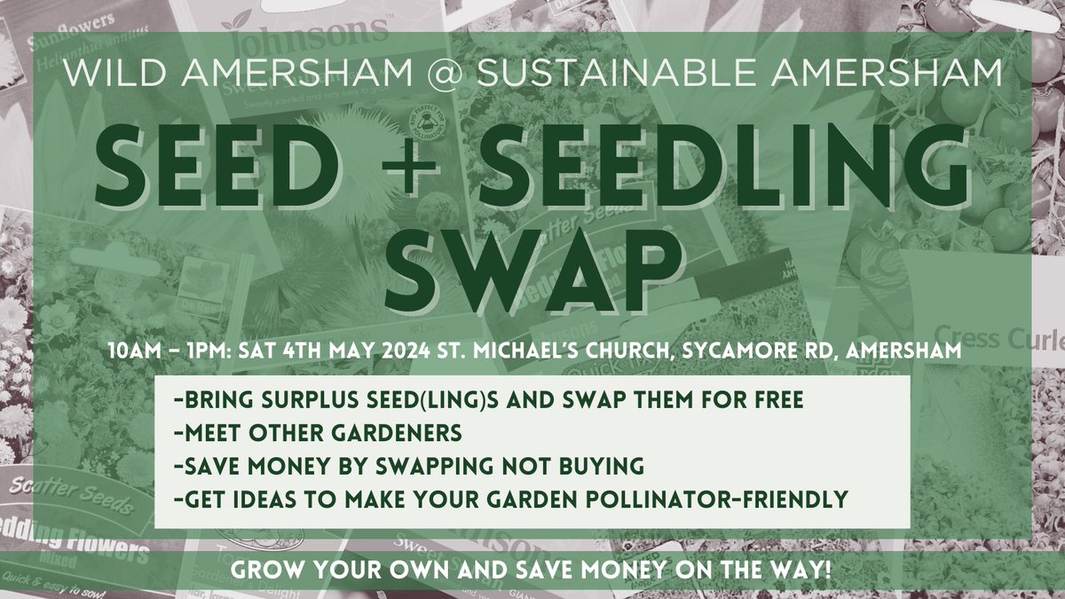 It's back!! Due to the success of our seed swap in March, it's returning to the next #RepairCafe on May 4th. Come & swap your surplus seeds AND your surplus seedlings! Gardening and GYO are the new going out! #WildAmersham #Amersham #GardeningTwitter #SustainableLiving #Nature