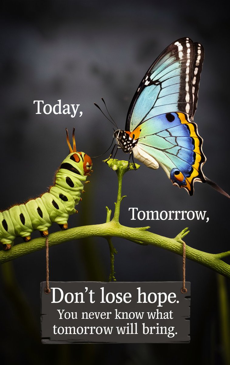 Today’s caterpillar is tomorrow’s butterfly. Don’t lose hope, for the future is bright and transformational. @siddipetme
#CaterpillarToButterfly #HopefulJourney #BrightFutureAhead #TransformationalHope #NeverLoseHope #PositiveChange #Metamorphosis #WingsOfHope #BelieveInTomorrow