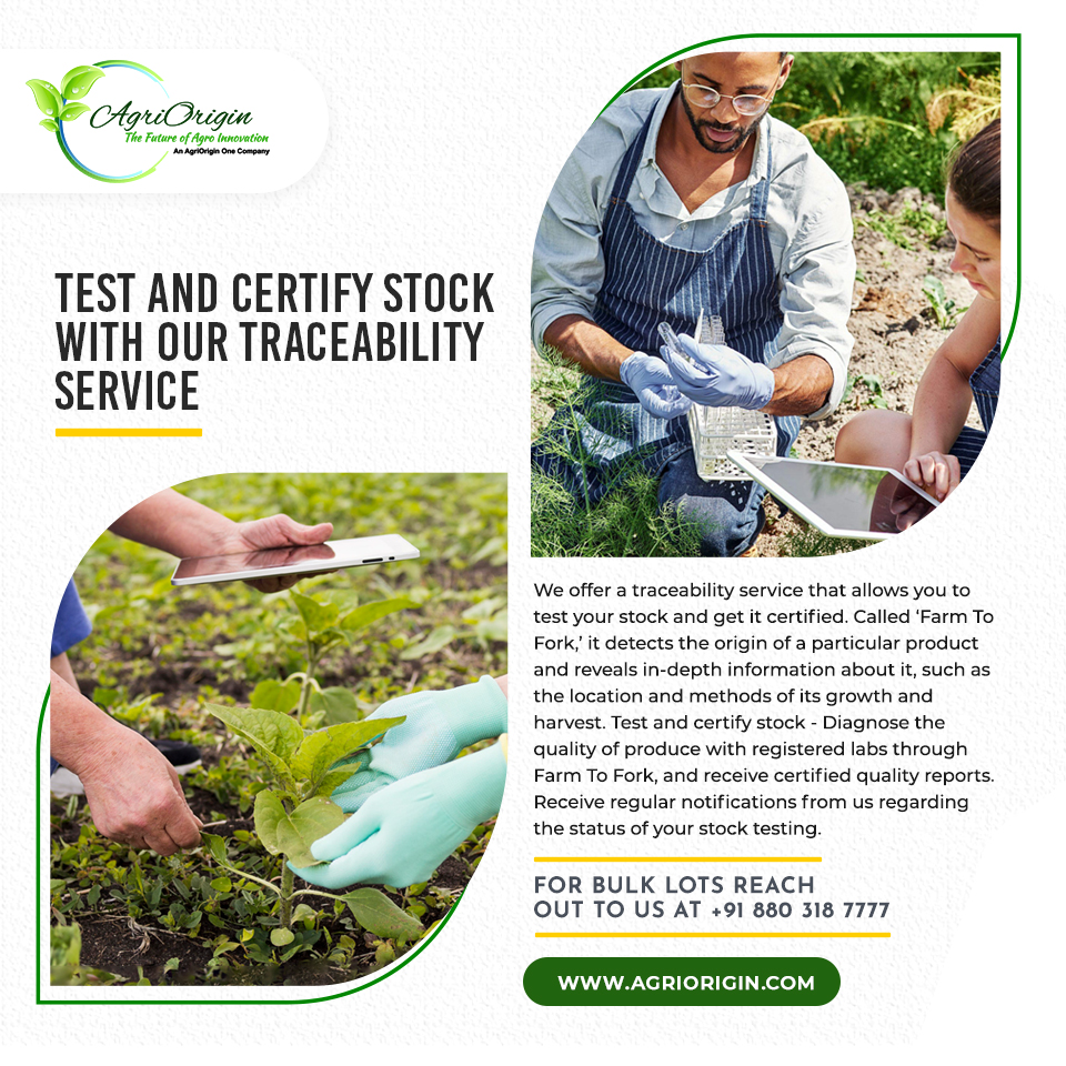 Diagnose the quality of produce with registered labs through Farm To Fork, and receive certified quality reports.

To know more please visit us at: agriorigin.com

#AgriOrigin #BuyCommodity #SellCommodity #OnlineAgriTrading #AgriTrading #FarmToFork #SellHarvestorStock