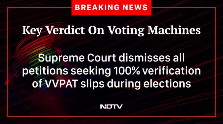 Does this mean Modi is coming again? I totally disagree with the Supreme court's Verdict on the EVM, it's not ensuring pure and Fair election, With the suspicious practice you can't rule over the country and citizens, citizens will not accept you by heart, This is the most…