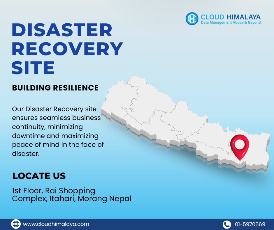 Cloud Himalaya's cutting-edge disaster recovery site ensures the security of your data and the continued success of your company, even in the face of unpredictable data disasters.

#DataProtection #BusinessContinuity
#DisasterRecovery #Cloudhimalaya