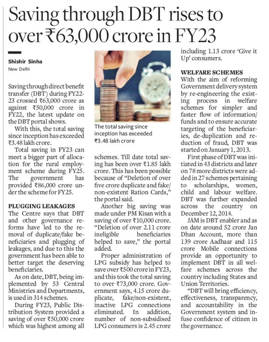 India's DBT savings hit ₹63,000 crores in FY23, highlighting the significant impact of the JAM trinity. Cumulatively, India has saved over ₹3.48 lakh crores since its inception, which is commendable.