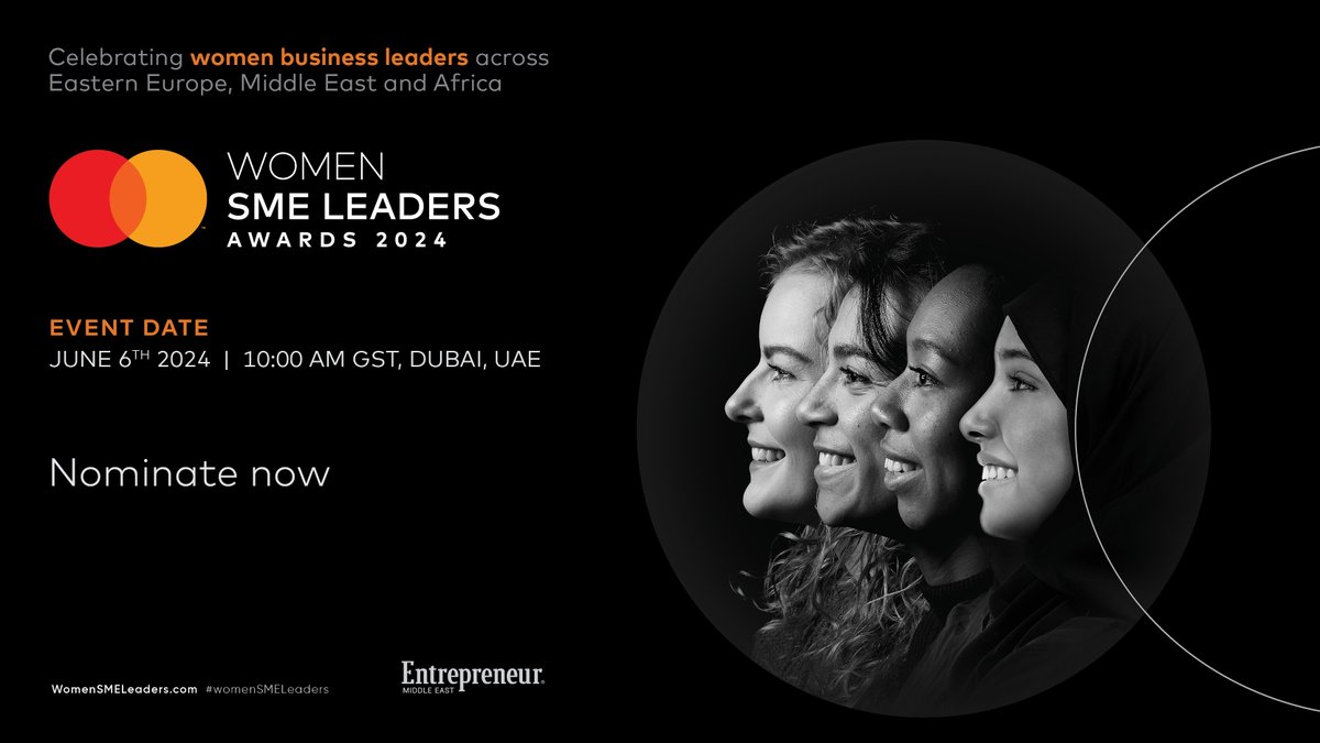 The @Mastercard Women SME Leaders Awards returns on June 6, 2024, in Dubai, UAE--here's how you can be a part of this event celebrating entrepreneurial women across Eastern Europe, Middle East, and Africa: entrepreneur.com/en-ae/leadersh… #WomenSMELeaders h/t @MastercardMENA #women #UAE