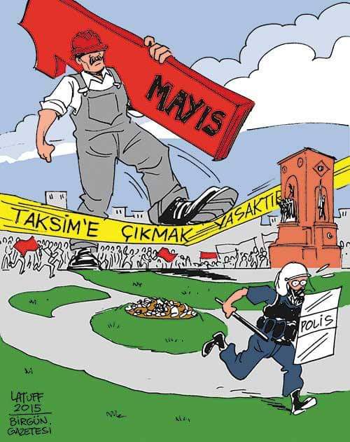 AYM'nin 5 ay önce verdiği hak ihlali kararına rağmen Taksim Meydanı yine 1 Mayıs kutlamalarına kapatıldı.. #1Mayıs #EmekçininGünü 🎨LatuffCartoons