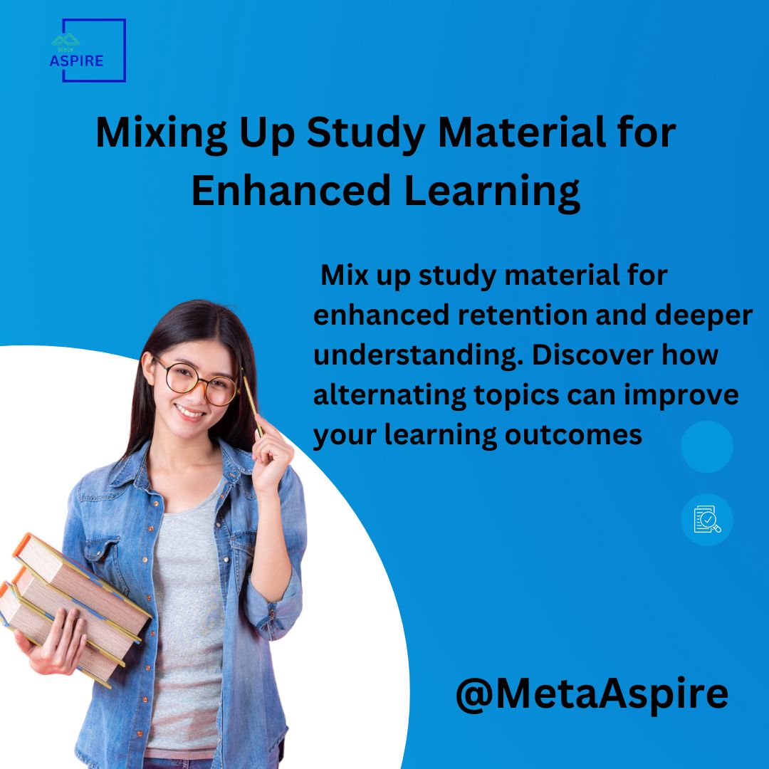 Mahesh16081996's tweet image. Maximize your learning potential with interleaved practice! 📚🔄 Mix up study material to enhance understanding and retention. Unlock the power of interleaved practice for better learning outcomes. #InterleavedPractice #EnhancedLearning @Maheshb03128803