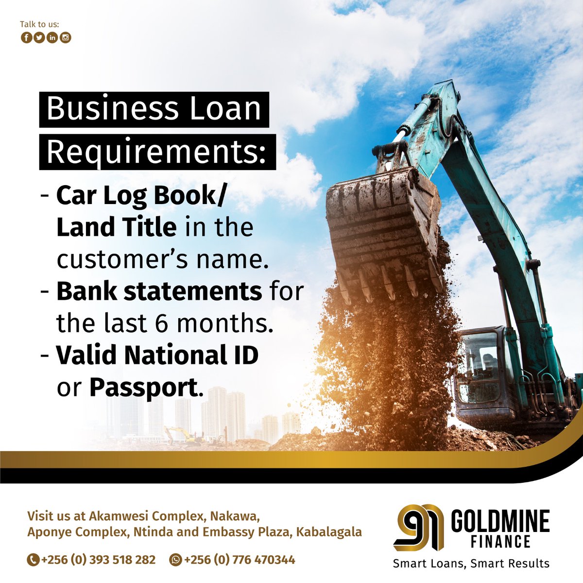 This is a product designed for extra #workingcapital for businesses or SMEs for #business expansion, stock purchasing, opening of additional locations, increasing the workforce, among others. 😊

#BusinessLoans #GoldmineFinance #SmartLoansSmartResults