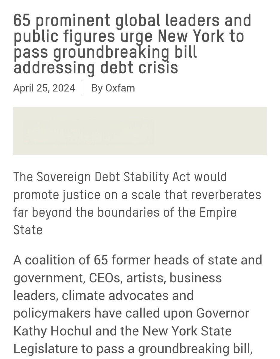 Happy to co-sign with @JosephEStiglitz @Jayati1609 @rodrikdani , 22 former Heads of State/Gov & others this call for New York State Governor @GovKathyHochul to lead the way on real debt restructuring.