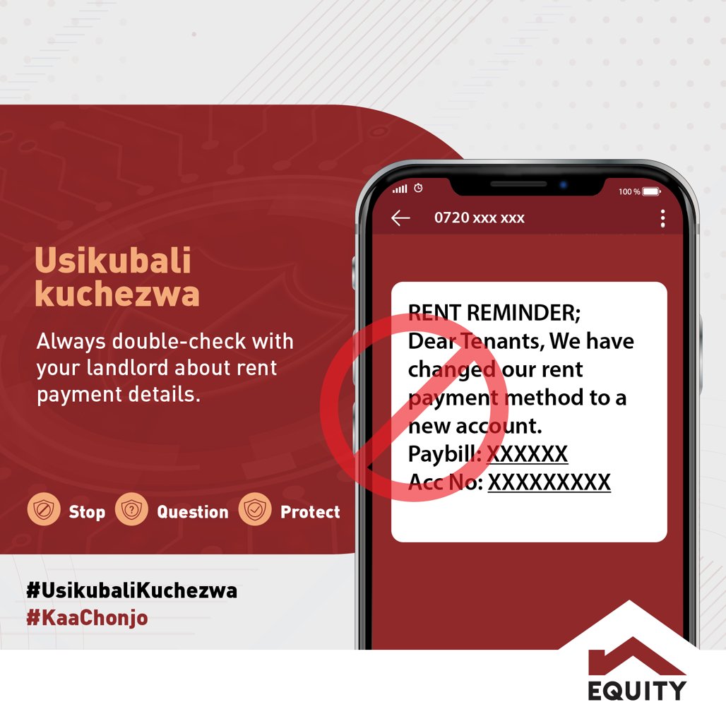 Usikubali kuchezwa, protect your hard-earned money by always double checking any rent payment changes with your landlord.

#UsikubaliKuchezwa #KaaChonjo