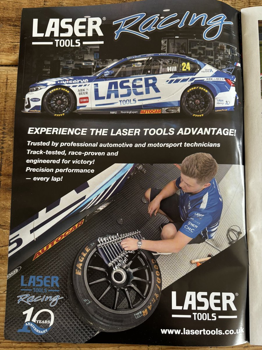 Got my @autosport yesterday and look what's inside the front cover, celebrating their 10th season in @btcc @Laser_Tools @MBMotorsport_ 'Laser Beemer' featuring @JakeHillDriver No.1 Mechanic for @Official_WSR Dom Day-Rodrigues. Great Car, Great Tools, Ace Mechanic. Let's Go! 💪