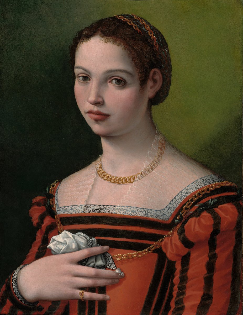 The Art Institute of Chicago is home to this sixteenth-century portrait of a lady by Michele Tosini, aka Michele di Ridolfo. He was an Italian painter who worked primarily in Florence. Unfortunately, the identity of the sitter is unknown.