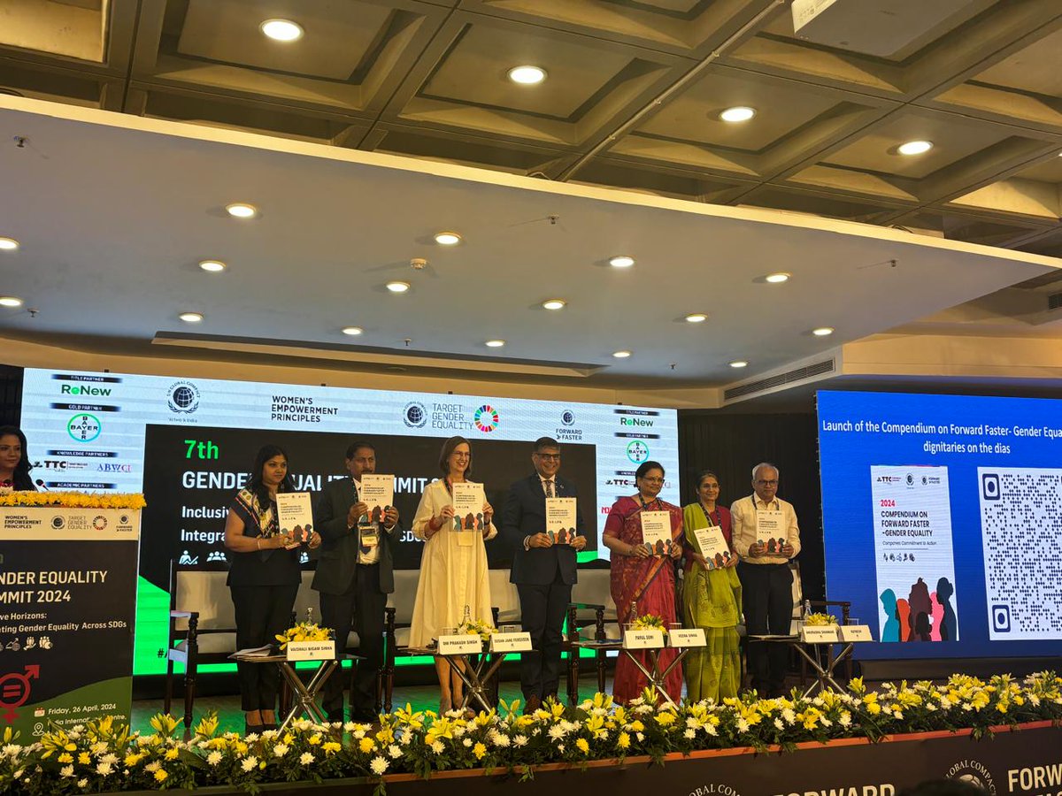 At #GES2024 we are thrilled to witness launch of the Compendium on #ForwardFaster- #GenderEquality, a significant step towards advancing progress on #SDG5 released by esteemed speakers @vnigamsinha @singharunongc @soniparul @fergusonunwomen Ratnesh, Veena Sinha & Anuradha Shankar