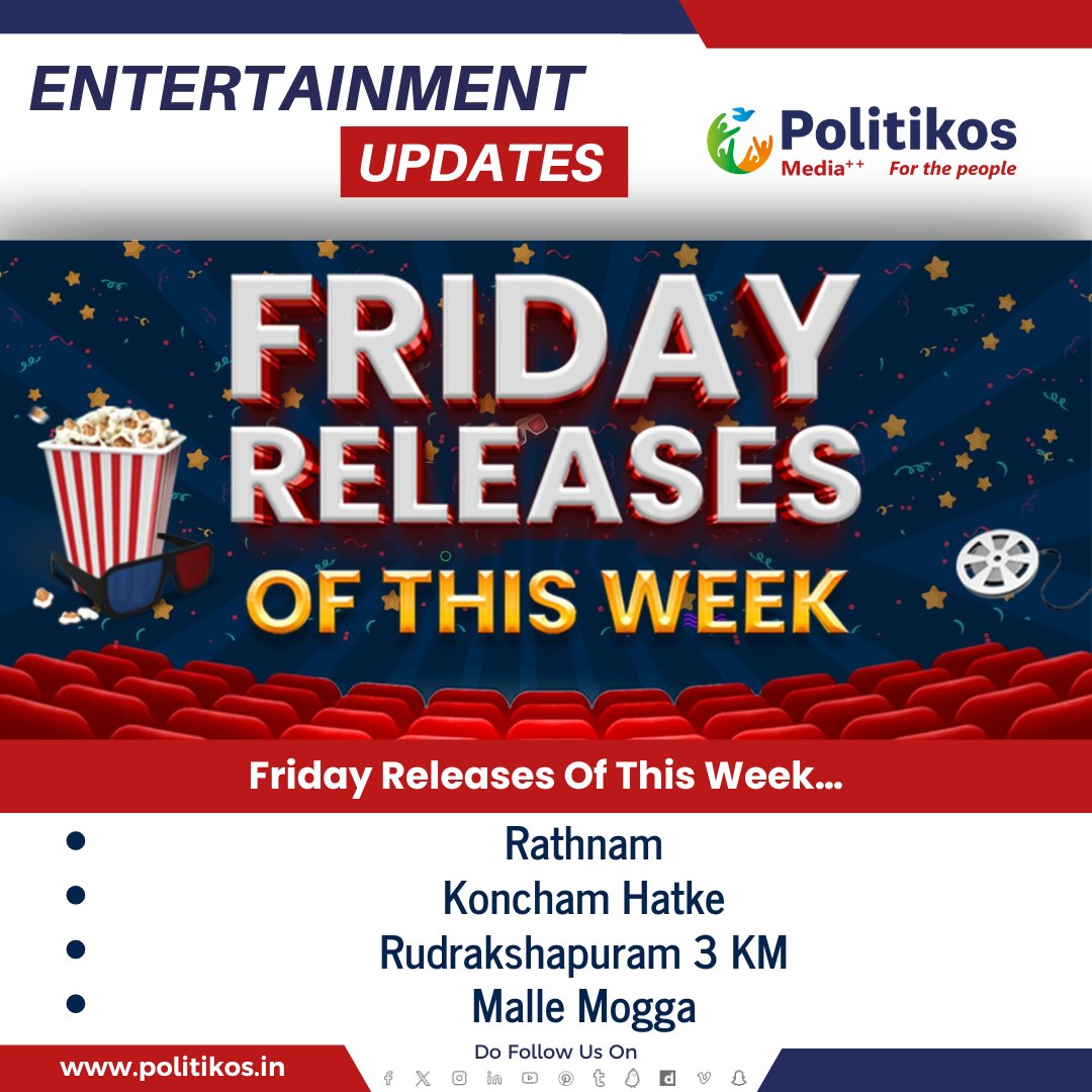 Friday Releases Of This Week…
#Politikos
#Politikosentertainment
#FridayReleases
#NewMovies
#MoviePremieres
#CinemaFriday
#FilmFriday
#WeekendWatch
#MovieNight
#OpeningWeekend
#FilmDebut
#NowShowing