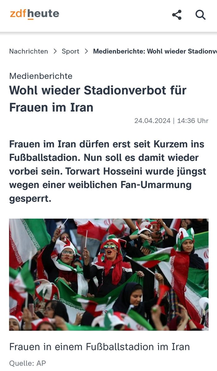 Stell dir vor wir haben Krieg gegen Frauen & Genderapartheid in #Iran, aber deutsche Medien haben nur Obsession für Fußballstadien und verstehen seit Jahren nicht, dass die 'Debatten', ob Frauen rein dürfen oder nicht, wirklich nur für unsere Ablenkung zum Schein geführt werden.