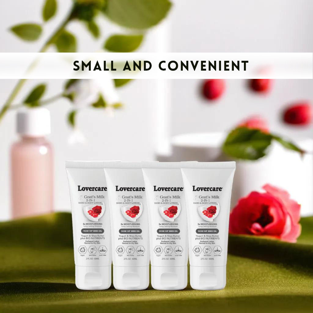 Experience the luxury of Lovercare's Goat's Milk 2in1 Hand & Body Lotion enriched with Rose Hip Seed Oil - your ultimate skincare solution for moisturized, silky-smooth skin. 

#handlotion #smalltubelotion #travelsizelotion #handcream #lovercare #handbodylotion #bodylotion