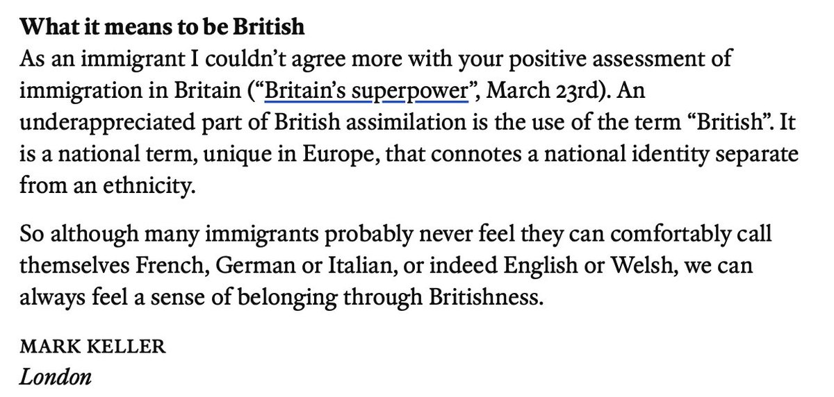 A recent letter to @TheEconomist has gone straight into my lessons for Edexcel Geog 8B.3a where we discuss assimilation. A really interesting prospective that will be great to discuss 💭🇬🇧 #geographyteacher