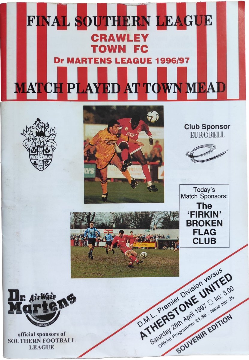 🔙 #OnThisDay 1997, the Red Devils play their final competitive game at Town Mead before moving to the newly-constructed Broadfield Stadium.

Crawley Town 2-0 Atherstone United

#SouthernLeaguePremierDivision