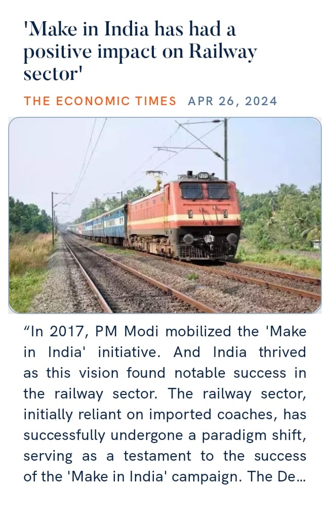 'Make in India has had a positive impact on Railway sector' infra.economictimes.indiatimes.com/news/railways/… via NaMo App